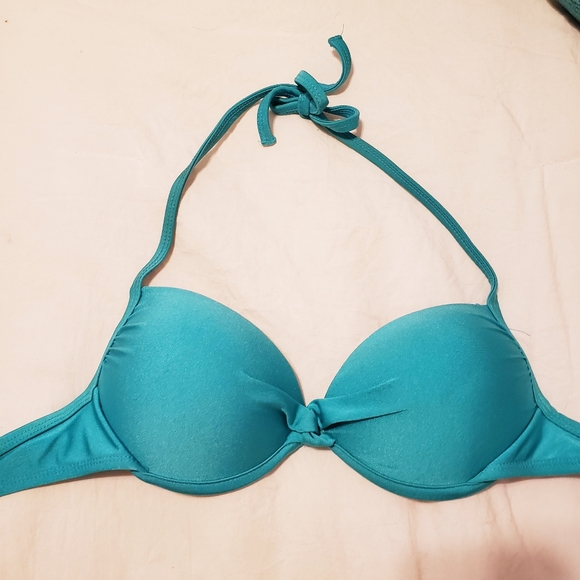 Emerald green pushup halter bikini top swimsuit - Picture 2 of 5